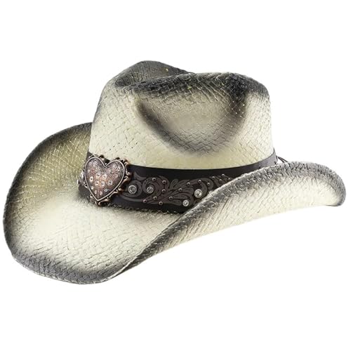 LXJLXD Cappello da cowboy per uomo e donna, cappello di paglia intrecciato con strass, divertente cappello da festa in stile western, cappello protettivo per viaggi e gite in spiaggia, bianco, XL-4XL