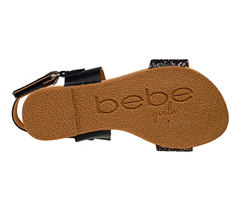 Image of bebe Girl's Sparkly and Strappy Glitter Leatherette Flat Sandals with Adjustable Strap (Toddler /Little Kid)