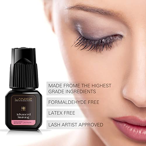 Lankiz Eyelash Extension Glue, Lash Glue 5Ml | 1-2Sec Drying Time | Retention 6-8 Weeks | Semi-Permanent Maximum Bond Power Black Adhesive For Professional Use Only. #TOP1