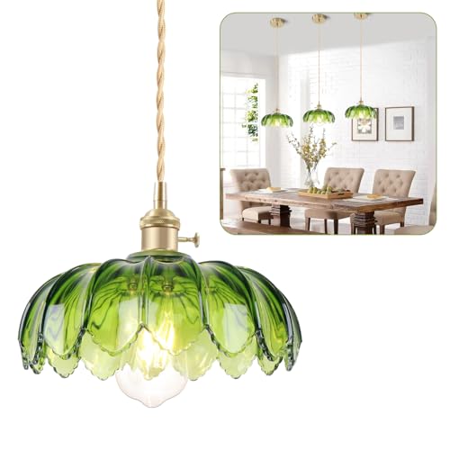 OURIFU Vintage Pendant Light Green Mid Century Modern Pendant Light with Hand Blown Glass Shade Nordic Style 10" Gold1-Light Farmhouse Chandelier Ceiling Hanging Light fixtures for Dining Room Bedroom by OURIFU - Used condition - Image 4