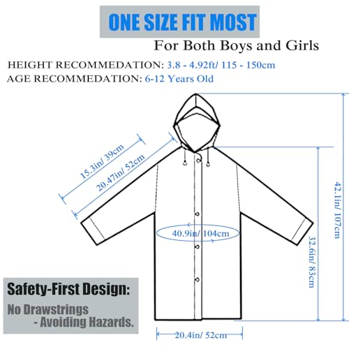HLKZONE Rain Ponchos for Kids, [2 Pack] Reusable Raincoats for Boys and Girls Waterproof Kids Rain Jacket Rain Gear with Hood2