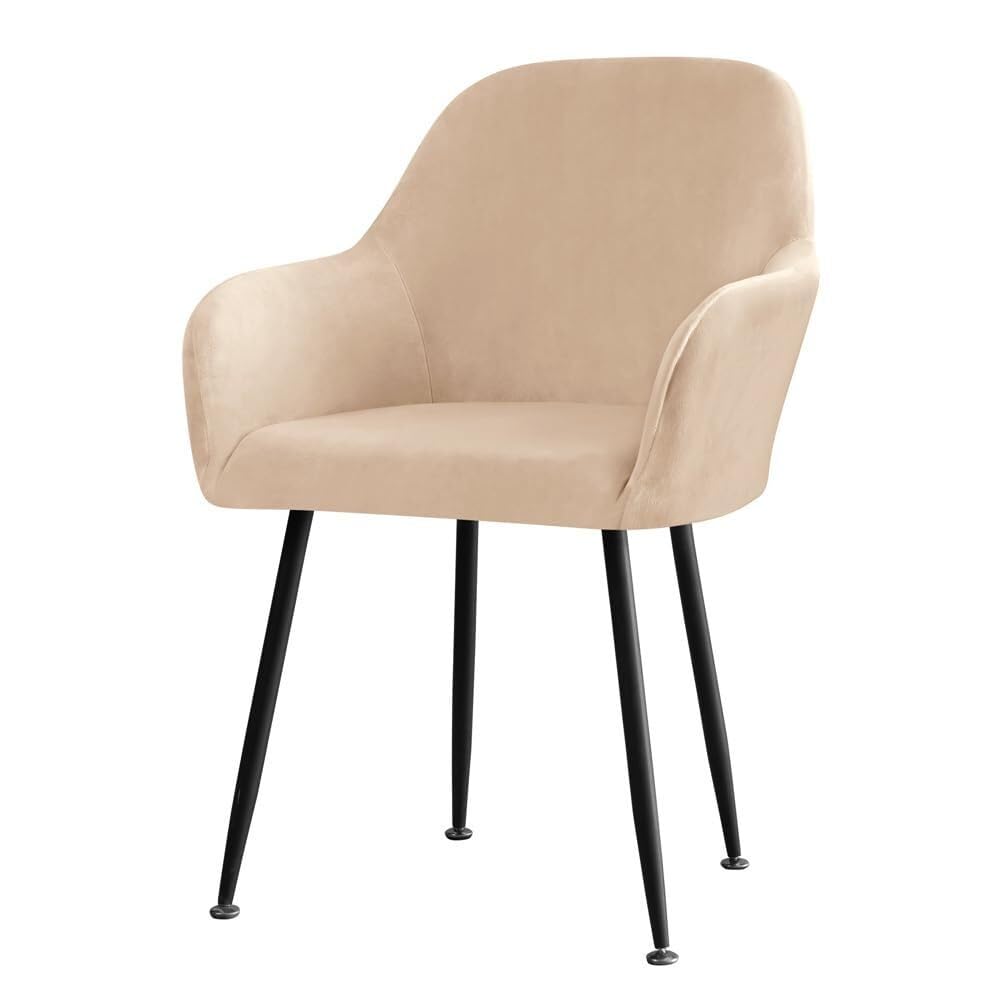 Skandinavische Stuhlhussen, Samt-Esszimmerstuhlhussen 6er/4er/2er/1er-Set, Stretch-Esszimmerstuhlhussen mit Armlehne und Rückenlehne(Cream Color,6 pcs)
