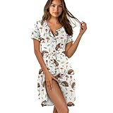 Animepark Hedgehog Print Nightgowns for Women Night Shirts Short Sleeve Night Gown Dress Sleepwear With Button Front