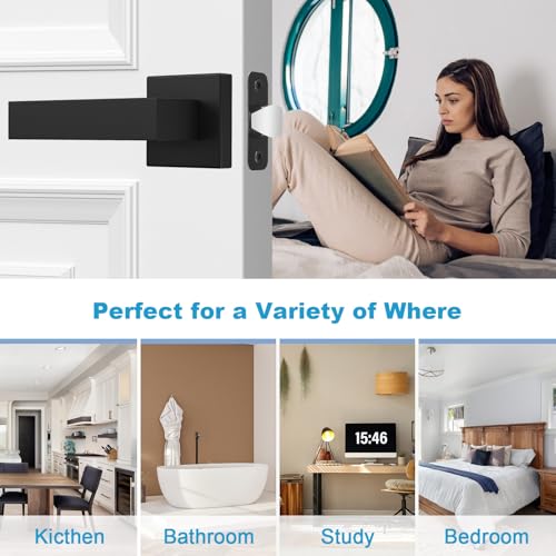 image for Estmoon 1 Pack Passage Door Handle Matte Black Door Lever, Interior Do