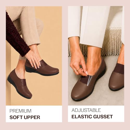 Image of FAUSTO Women Classic Formal Slip On Shoes | Platform Heel Shoe for Office Meeting Events | Easy Pull On Shoes with All Day Comfort
