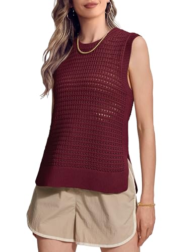 Image of SuperPrity Women's Sweater Vest Sleeveless Crochet Sheer Knit Sweater Tank Casual See Through Crewneck Sweater