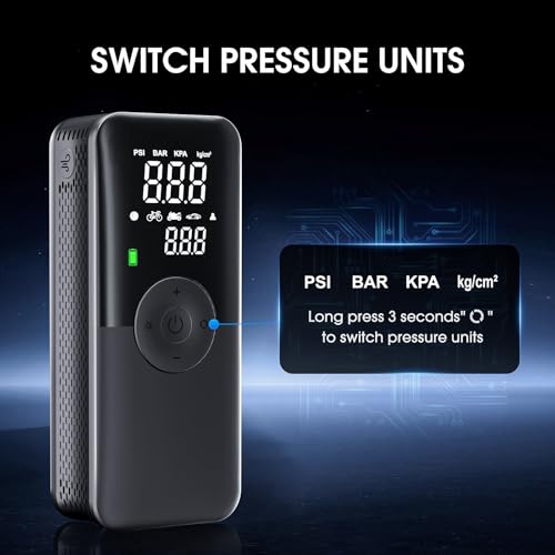 CARSUN Cordless Tire Inflator Portable Air Compressor,Car Tire Pump with Digital Dual Screen,150PSI Portable Air Pump for Car Tires with Deflation&Pressure Gauge,Suitable for Car,Motorcycles,Bicycles - Image 6