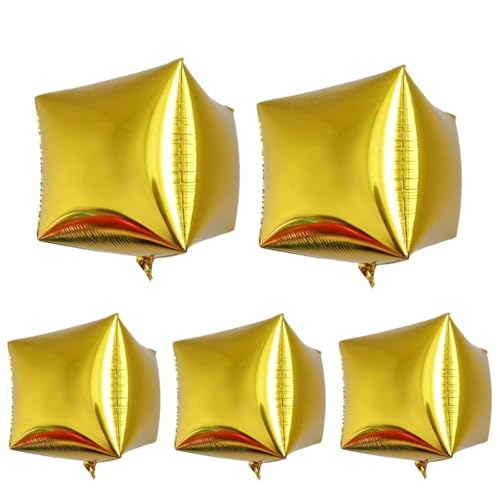 OUNONA 5 Piezas Globo de Película de Aluminio Cuadrado Dorado de 24 Pulgadas Reutilizable para Decoración de Cumpleaños y Fiestas Infantiles