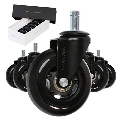 Office Chair Wheels - Silent High-Grade Rollerblade Style Chair Casters - Easy-Glide Heavy Duty Rubber Caster Wheels Equipped With a Universal Stem for All Chairs - Set of 5 by Moonboys