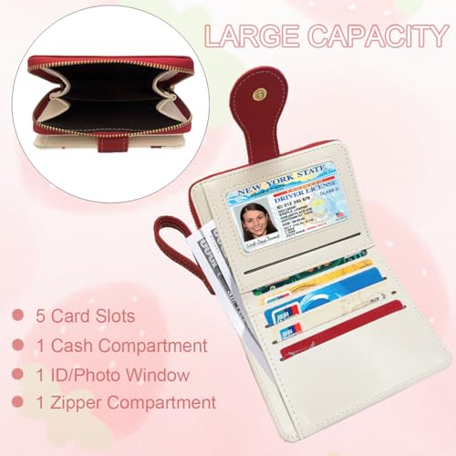 Cute Print Wallet Blueberry Strawberry Cherry Wallet with Credit Card Slot Zipper Coin Pocket for Women Girls (RED)2