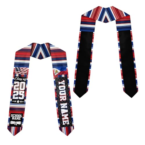 MonkeyVan Custom Filipino Graduation Sash 2025, Philippine American Flag Graduation Sash 2025 Filipinos Flag Graduation Sashes Phi2