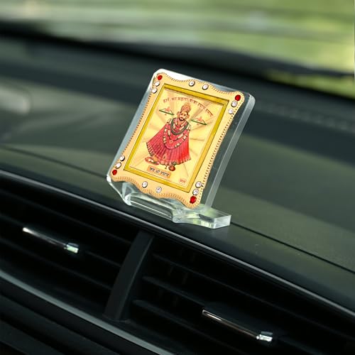 Image of Khatu Sham Car Dashboard | Showpiece Decor Frame, Car Idol, Table Decor Religious Frame for Pooja, Prayer and Gift Golden Foil (Plated)