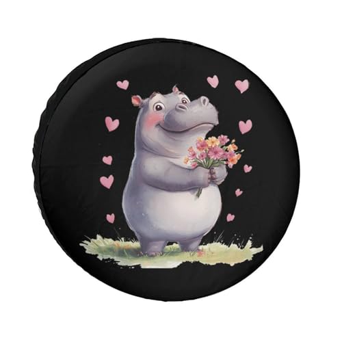 Hippopotamus Flowers Love Heart Spare Tire Cover Oxford Waterproof Wheel Protectors Universal Car Accessories 28inch