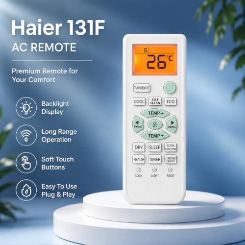 Image of K2 Haier AC Remote - Compatible with Haier Twin /Dual Inverter Split AC 1.5 Ton | LCD Display with Backlight | Free Batteries | 5 Years Warranty | Exact Match Required