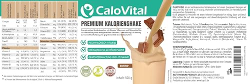 Trinknahrung hochkalorisch für Gewichtszunahme | Kohlenhydrate & Eiweiß als Kalorien Shake | Hochdosiert mit vielen Vitaminen | CaloVital - Premium Qualität aus Deutschland (Schoko 500g)