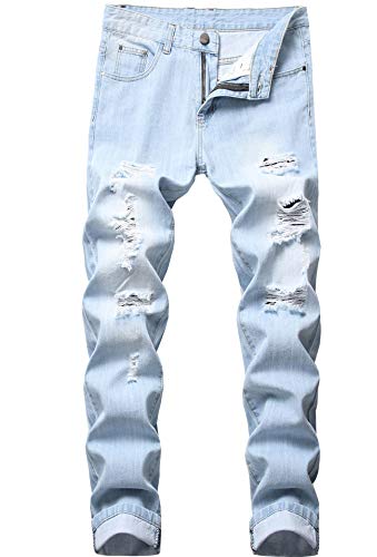image for FREDD MARSHALL Men's Slim Fit Ripped Distressed Bleach Washed Fashion 