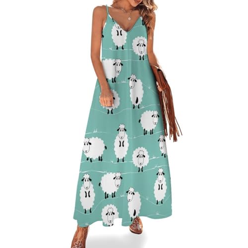 Robe longue pour femme ete sans manches Mouton Blanc plage maxi