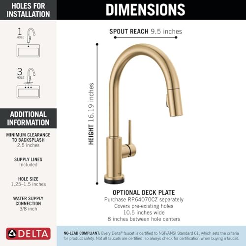 Delta Trinsic Touchless Kitchen Faucet with Touch Technology, Brushed Gold Kitchen Sink Faucet with Pull Down Sprayer, Single Hole, Champagne Bronze 9159TL-CZ-DST by DELTA - Image 5