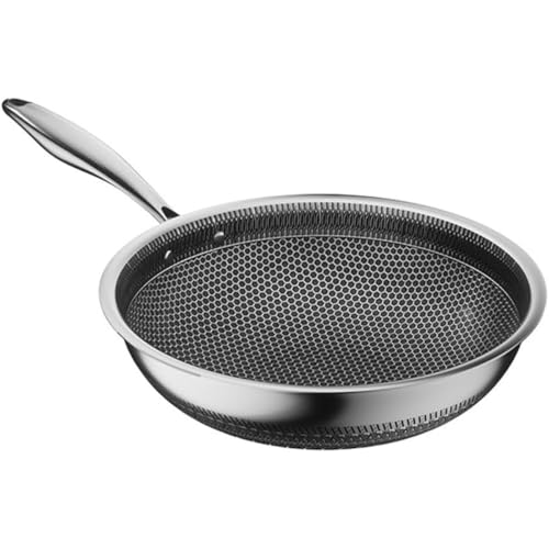 NICROSE フライパン 316ステンレス ノンスティックフライパン 深型 厚型 油煙が出ない 中華鍋 ハンドル付きガラス蓋 中華鍋 オール熱源対応 多用途 家庭用キッチン用品 (32cm,カバーなし)