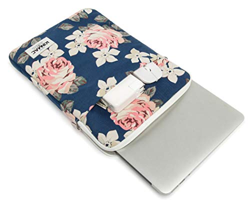 Kinmac Blue Rose 360° Protective Canvas Vertical Style Waterproof Laptop Sleeve With Pocket For Ipad 12.9",Macbook 12",New Macbook Air 13" Retina,New Macbook Pro 13"(2016-2018) And 11.6"-12.5" Laptop #TOP2
