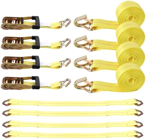 4 Set Heavy Duty Car Trailer Tie Down Straps - 2" x 10' Ratchet S...