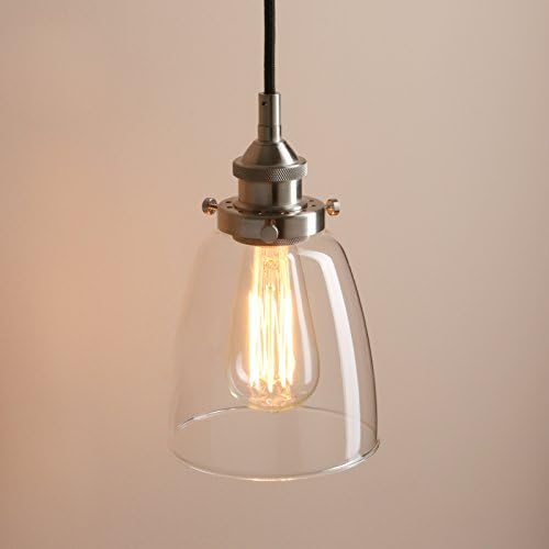 PathsOn Industrial Vintage Modern Pendant Light Fitting Hanging Ceiling Lamp Light Fixture Chandelier for Kitchen Dining Room Bedroom with 5.6 Bell Clear Glass Lampshade (Brushed)
