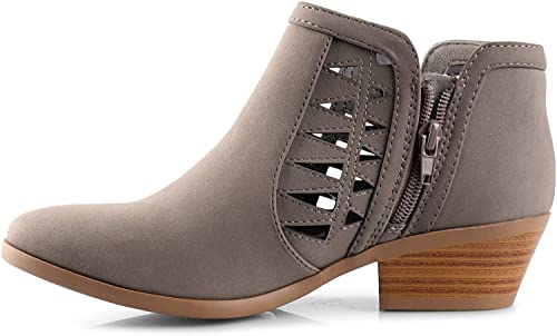 Image of Soda CHANCE Womens Perforated Cut Out Stacked Block Heel Ankle Booties (Wide Fit Available)