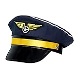 Boland 01253 - Pilotenmütze für Erwachsene, Größenverstellbar, Dunkelblau mit Gold, Kapitän, Flieger, Beruf, Motto Party, Karneval