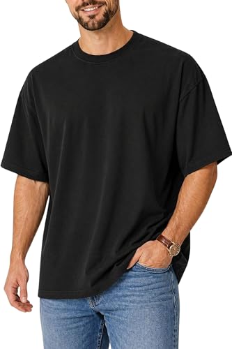 T-shirt surdimensionné en coton pour homme uni épais décontracté 205 g m2