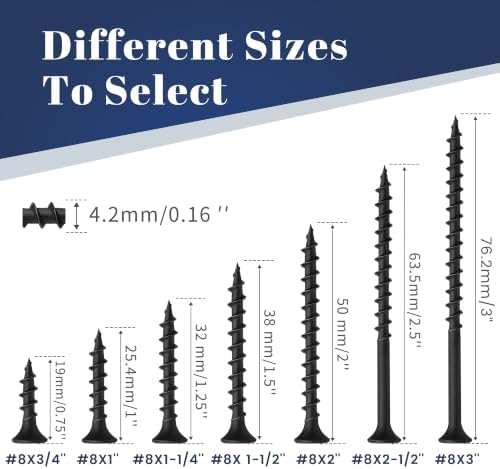 Mellewell #8 x 1-1/2" Black Coarse Thread Sharp Point Self Tapping Drywall Screws, #2 Phillips Bugle Head Wood Screw for Dry Wall Sheetrock Wood, Drive Bit Included, 1 LB - 1