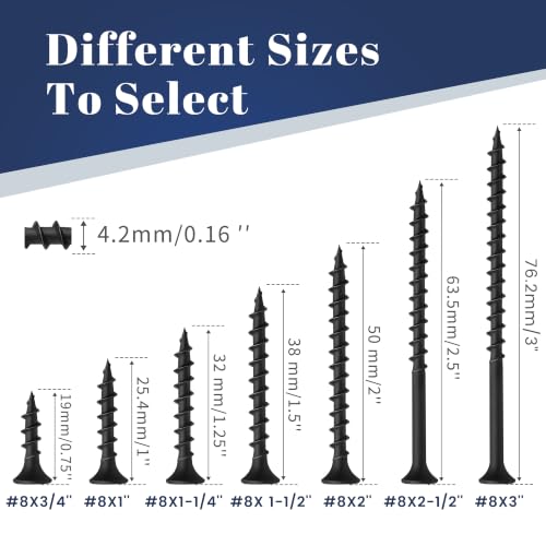 Mellewell #8 x 1-1/2" Black Coarse Thread Sharp Point Self Tapping Drywall Screws, #2 Phillips Bugle Head Wood Screw for Dry Wall Sheetrock Wood, Drive Bit Included, 1 LB