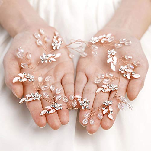 Unicra Leaf Wedding Hair Vine Flower Bridal Hair Piece Crystal Rhinestone Long Headband For Women And Girls (Rose Gold) #TOP4