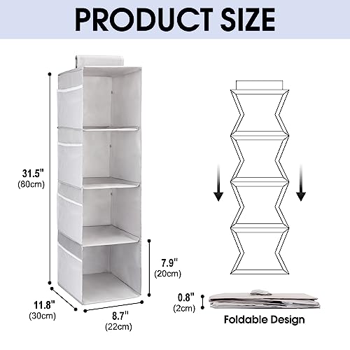 Image of 4-Shelf Hanging Closet Organizer, Space Saver, Closet Hanging Storage Shelves with Mesh Pockets & Magic Tap for Storage, Foldable-Grey