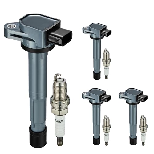 Image of Set of 4 Ignition Coil Pack UF417 and Iridium Spark Plugs SP1018 4 Pack Compatible with Acura RDX 2007 2008 2009 2010 2011 2012 2.3L TSX 2004-2008 2.4L l4 Replaces 52-1781 30520-PNC-004