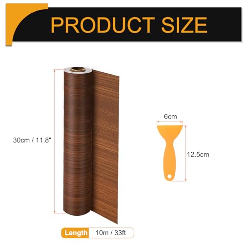 Image of HARFINGTON Wood Grain Repair Tape 11.8 Inch x 33ft Self Adhesive Repair Patch Tape Simulated Wooden Floor Tapes with Plastic Scraper for Tables Doors Windows Furniture, Teak