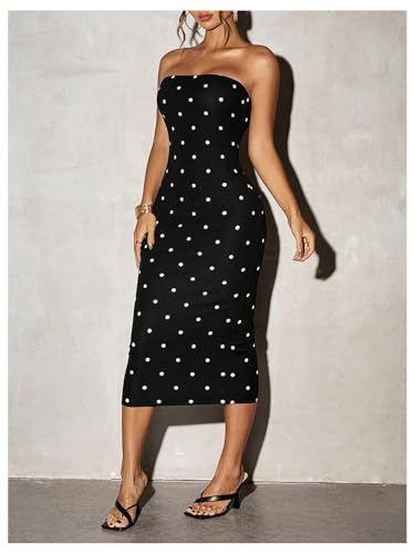 WDIRARA Women's Polka Dots Strapless Tube Dress Cocktail Party Bodycon Midi Dresses3