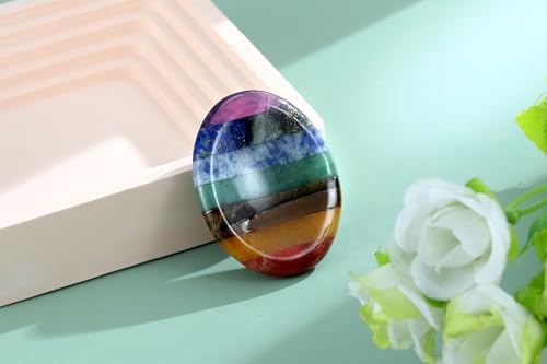 NUKAYAI Worry Stone Crystals and Healing Stones Anxiety Fidgets Natural Meditation Accessories 7 Chakra Thumb Sensory Mental Health Depression Stress Anxiety Relief Items Mother's Day Gifts for Women