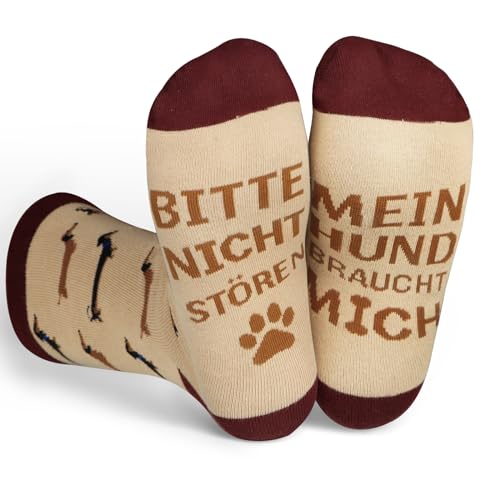 GEBETTER Geschenk für Hundebesitzer Dackel Socken 36-45 lustige Dog Geschenkideen Mit Spruch „Bitte Nicht Stören Mein Hund braucht mich“ Geburtstagsgeschenk für Frauen Männer Hundeliebhaber