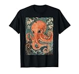Octopus and Cherry Blossom Tree Japanese Woodblock Art T-Shirt
