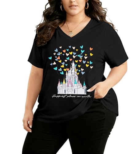 Image of NANYUAYA Plus Size Magic Shirts for Women Castle Kingdom Graphic Magical T Shirt Cute Holiday Princess Tee Vacation Tops