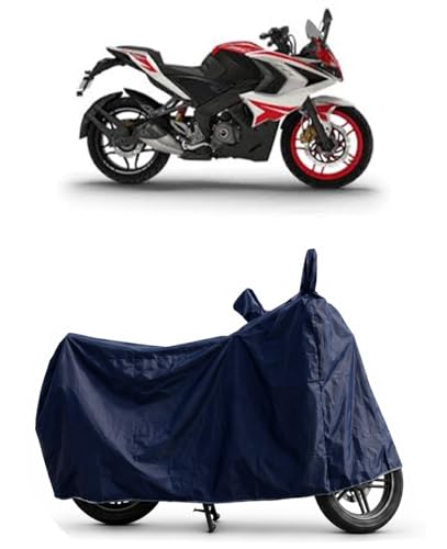 Image of Shield Heavy Duty Bike Cover for Bajaj Pulsar Rs 200 | All-Season, Tear-Proof Fabric | with Side Mirror Pocket & Buckle Belt | Bajaj Pulsar Rs 200 Bike Cover (Blue)