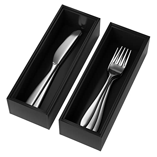 Premium Bamboo Kitchen Drawer Organizer - Set Of 2, Stackable Utensils Holder, Storage Box Tray For Kitchen Drawers, Cabinet, Utensil, Silverware, Spatula, Flatware Or Makeup, Vanity, Bathroom(Black) #TOP2