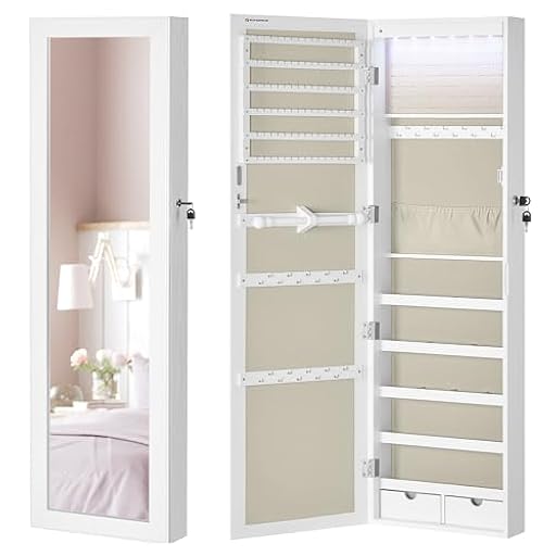SONGMICS Armario para Joyas, Espejo Joyero de Pared, con Luces LED y Cierre, Organizador de para Pendiente, Collar, Espejo y Varios Compartimentos, Superficie Blanca y Forro Gris JJC093W01 | Ya disponible en tu tienda friki favorita! En mundofriki.es!