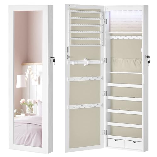SONGMICS Armario para Joyas, Espejo Joyero de Pared, con Luces