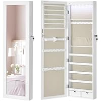 SONGMICS Armario para Joyas, Espejo Joyero de Pared, con Luces