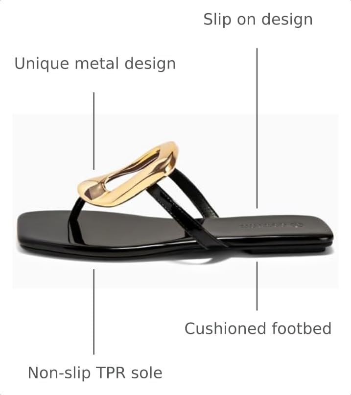 Image of Coutgo Womens Flat Sandals Comfortable Flip Flops Slide Sandals Summer Beach Shoes with Metal Decoration