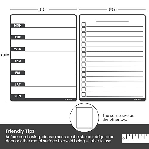 Alezel Weekly Dry Erase Board For Fridge - 8.5"X6.5", Weekly Magnetic Menu Board Set (3 Boards) - Grocery List, Blank & Weekly Calendar, Meal Planner Whiteboard For Refrigerator, 3 Markers + Eraser #TOP2