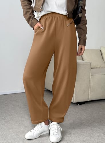 EVALESS Women's Fall Elastic High Waisted Baggy Pants Balloon Wide Leg Pants Woman Casual Cropped Length Trouser with Pockets2