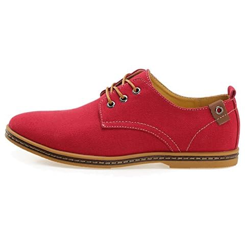Canvas Shoes - Men's Casual Lace-Up Derby Shoes Rose Red 10 UK Cover