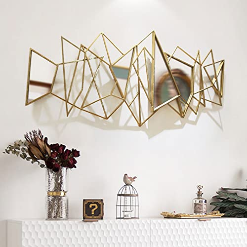 DWJJZ Geometrische Wandspiegel Wanddeko Metall, 3D Wandbilder Wohnzimmer Schlafzimmer, Modern Groß Wandobjekt Wandschmuck Wanddekoration Schmiedeeisen Handgemachte Wandskulpturen(Color:Gold) Cover